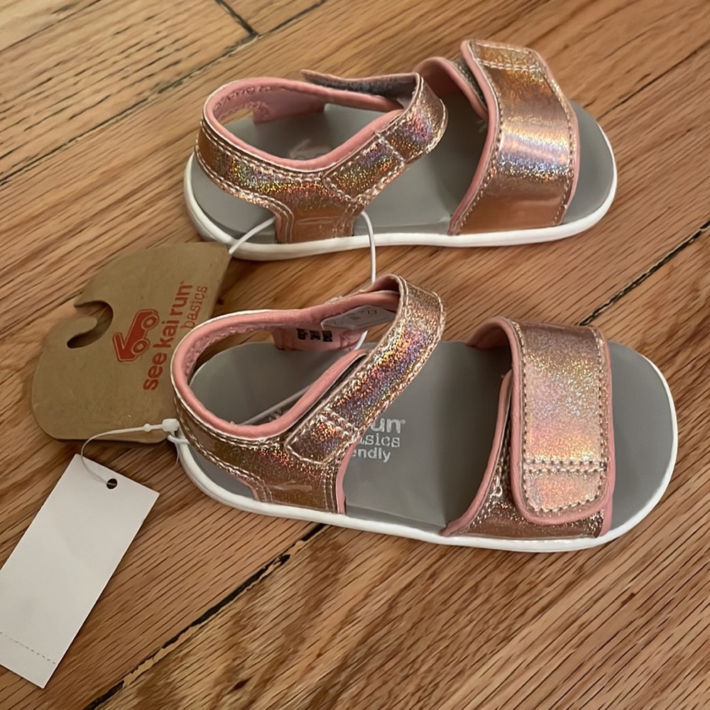 See Kai Run basics pink sparkle glitter hook and loop sandals size 6 NWT - Picture 3 of 5